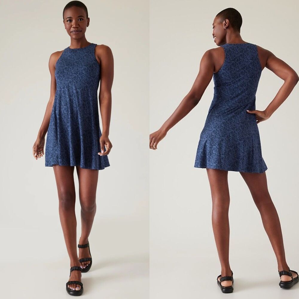 Athleta Women Size XL Blue Santorini Thera Mini Dress Athleisure Travel Casual